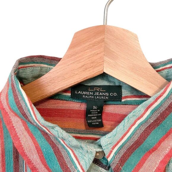 LRL Ralph Lauren Striped Button Down Gauzy Lightweight Shirt in Size Medium - Picture 5 of 13
